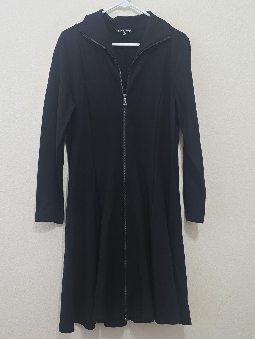 Samuel Dong Black Long-Sleeve Zip Front Dress M